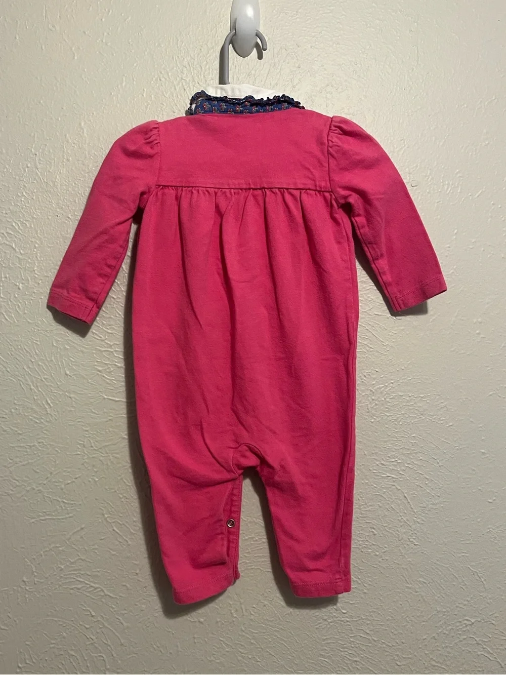 Vintage Ralph Lauren Girl Romper Long Sleeve Pink 6M 100% Cotton Ruffle Collar